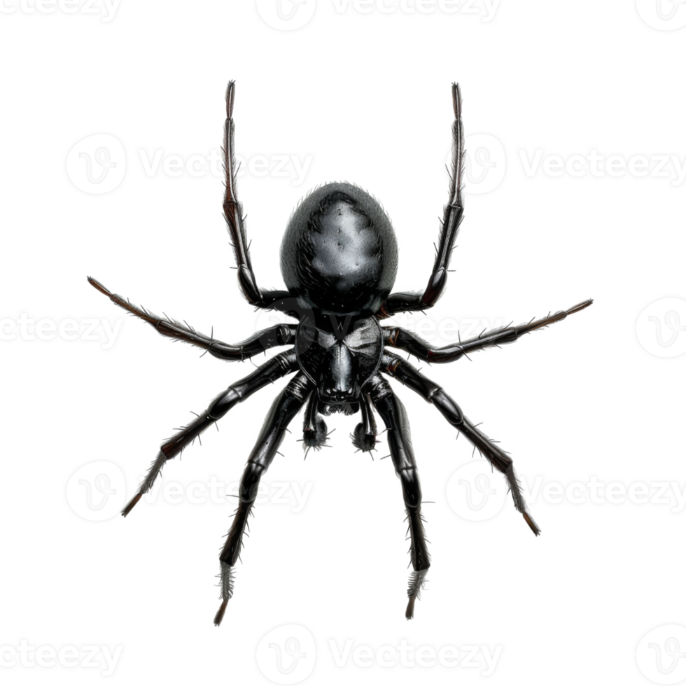 Black spider with eight legs and a shiny cephalothorax png