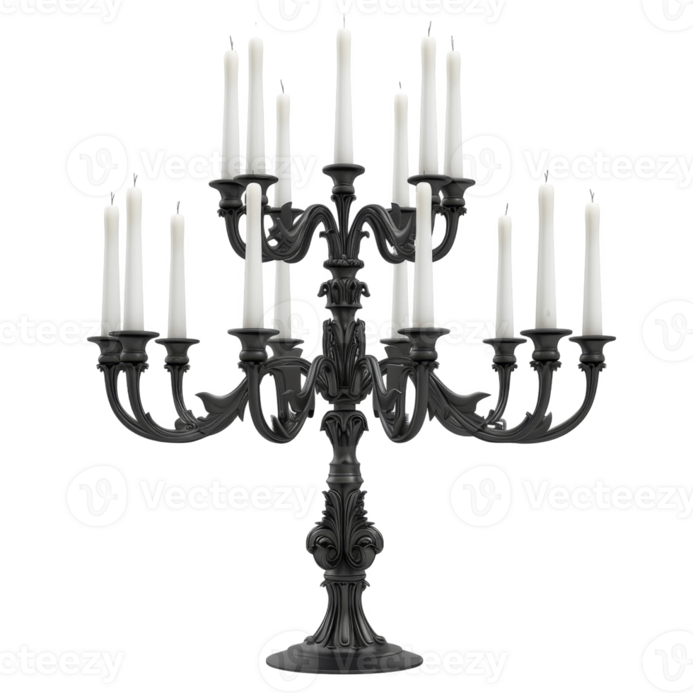Ornate Black Candelabra with White Candles png