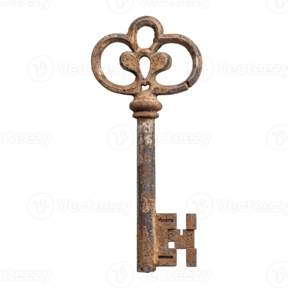 Rusted Antique Key with Ornate Design png