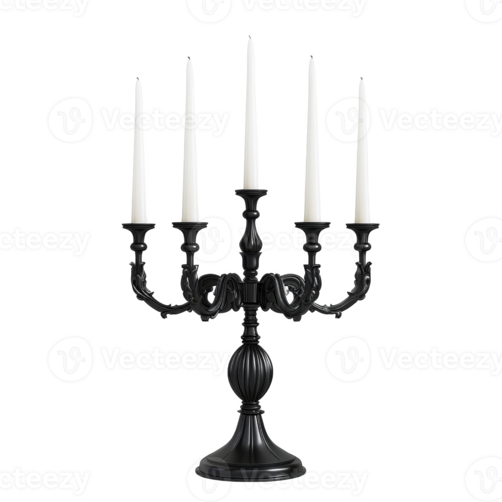 Black Candelabra with Five Unlit White Candles png