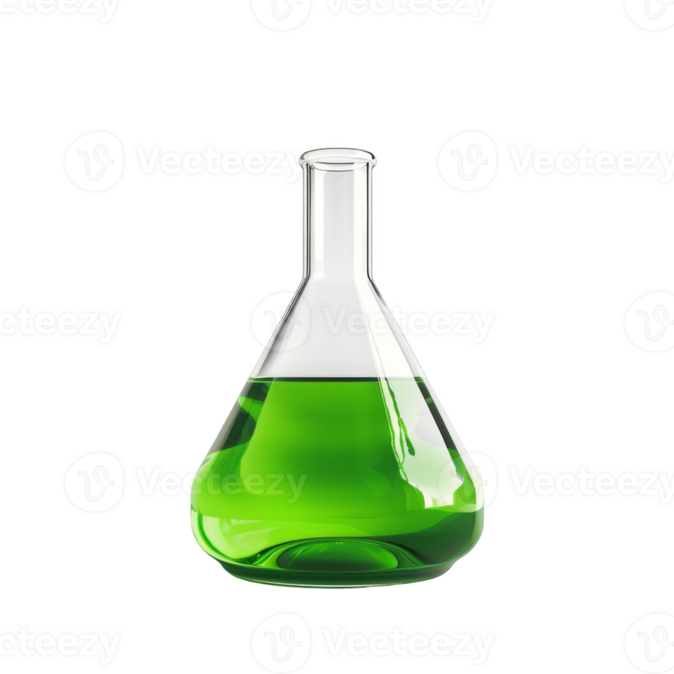 A Clear Glass Flask Filled with Bright Green Liquid png