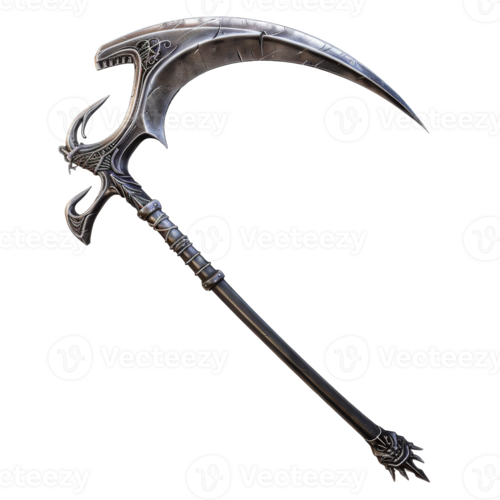 Ornate Curved Silver Weapon with Detailed Handle png