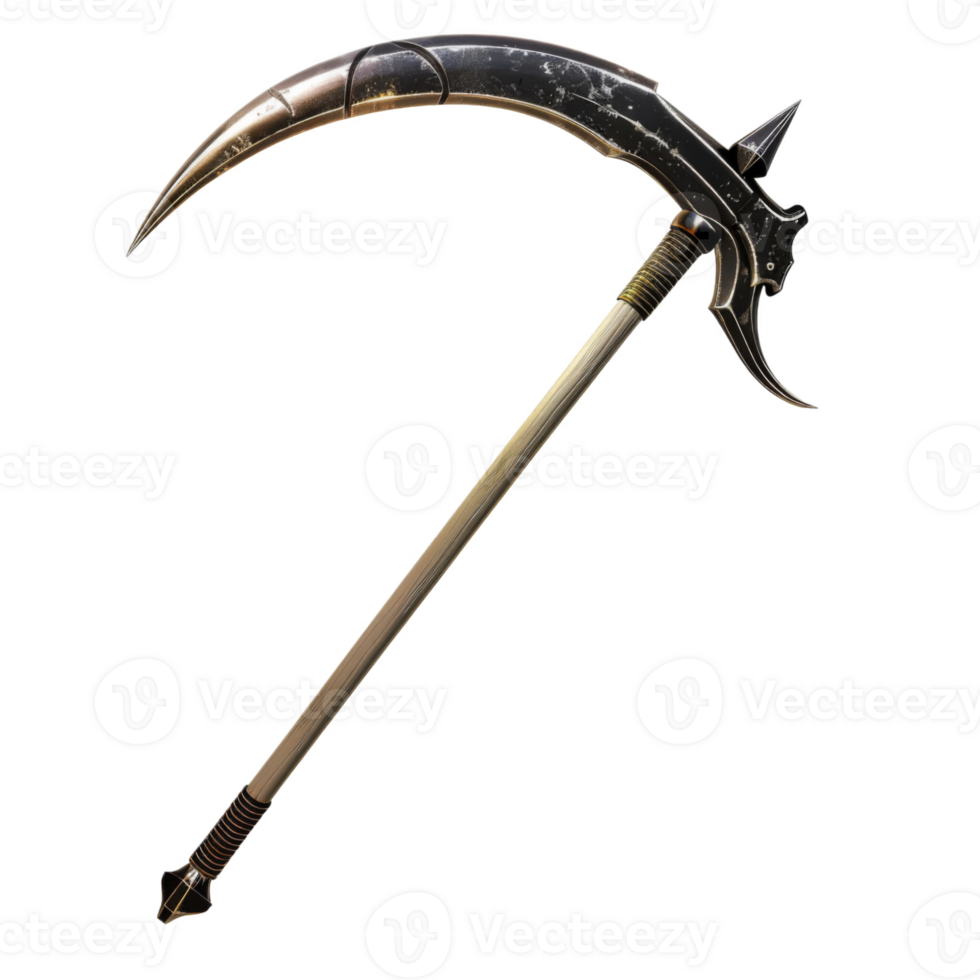 A Curved Metal Weapon With a Sharp Point and a Wooden Handle png