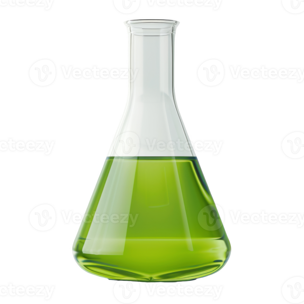 A Glass Erlenmeyer Flask Filled with Green Liquid png