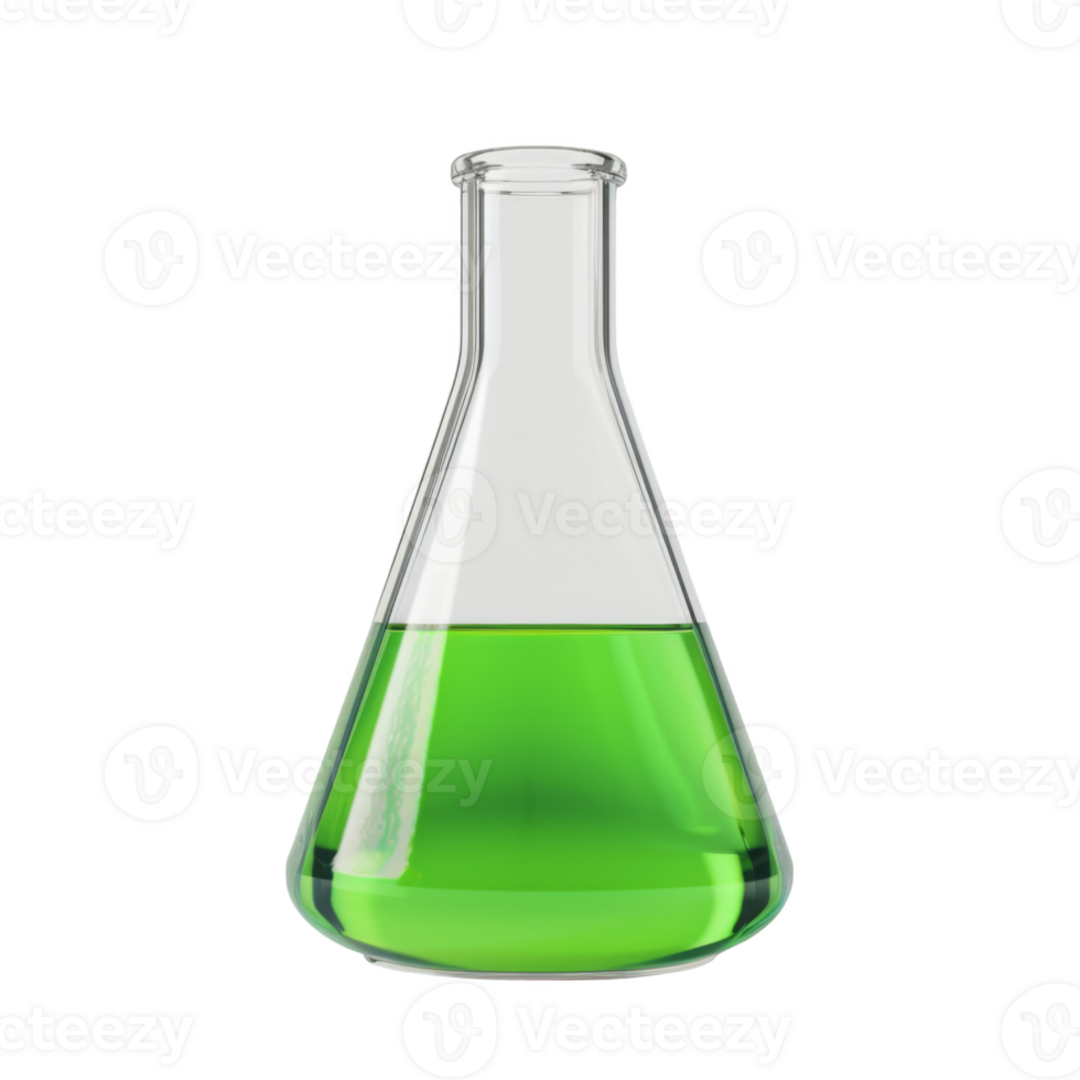 Glass Erlenmeyer Flask Filled with Green Liquid png