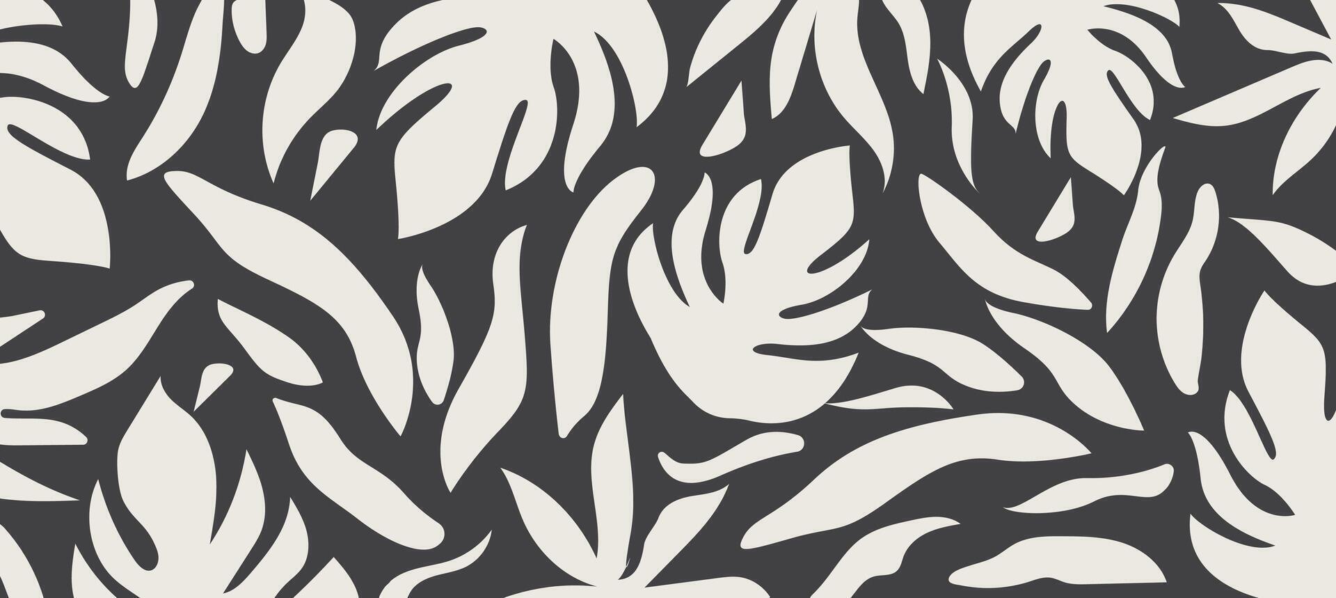 Monochromatic nature inspired shapes. Cute botanical shapes pattern, random cutouts of tropical leaves and flowers. vector