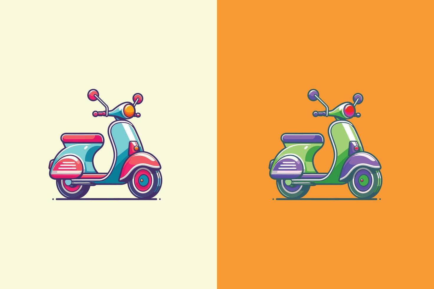 two different colored scooters are shown in the same color vector