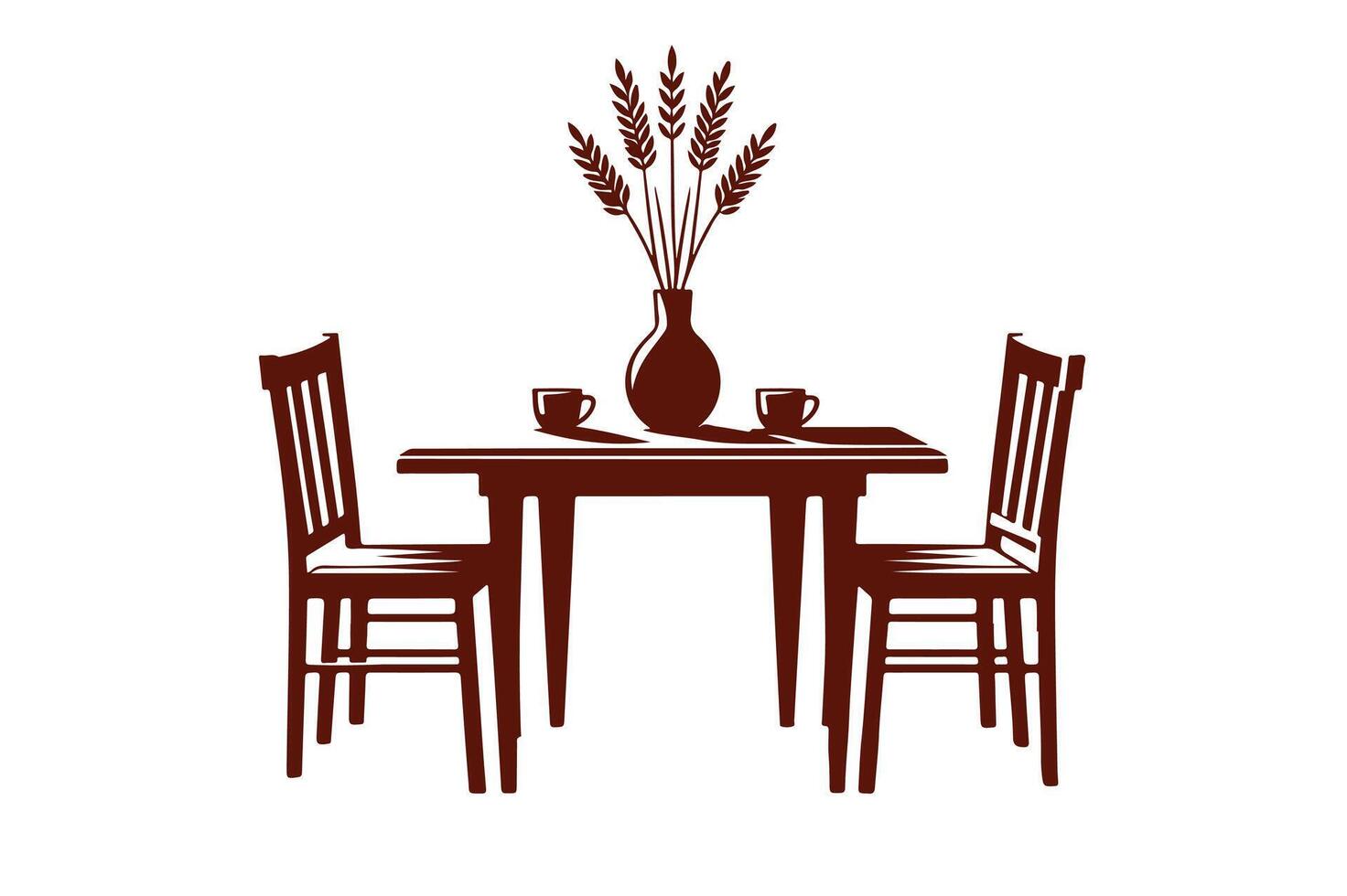A table and chairs with a vase of wheat vector