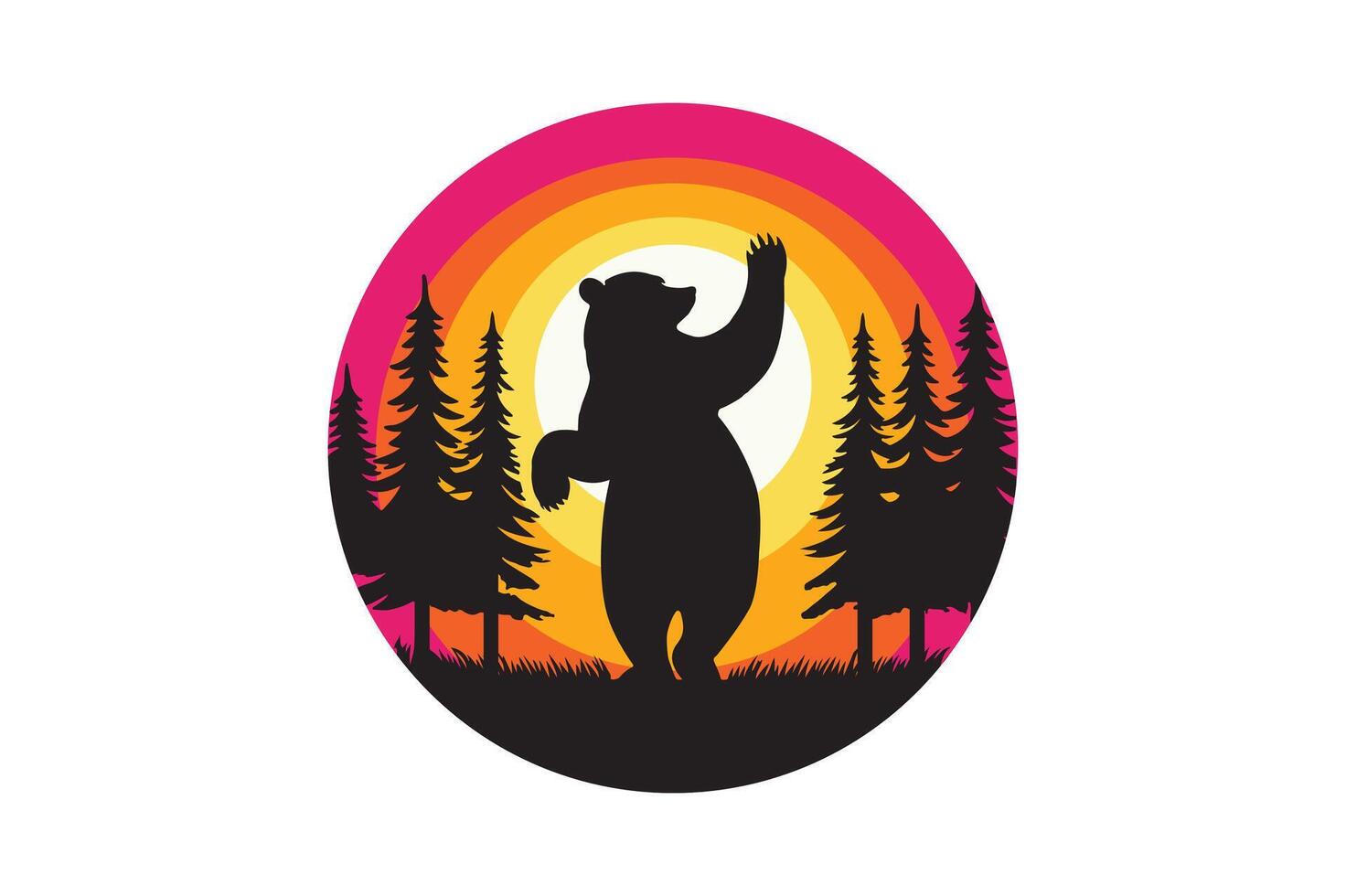 A bear dancing illustration while sunset. vector