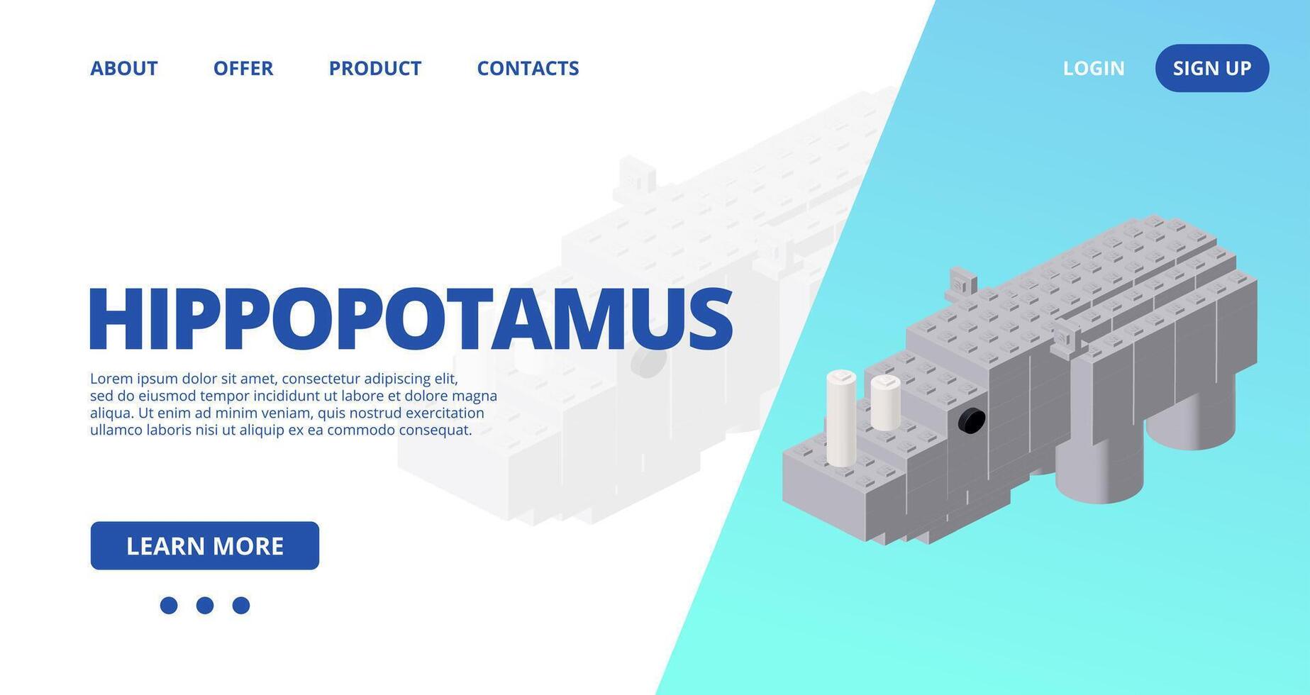 Web template with a hippopotamus. vector