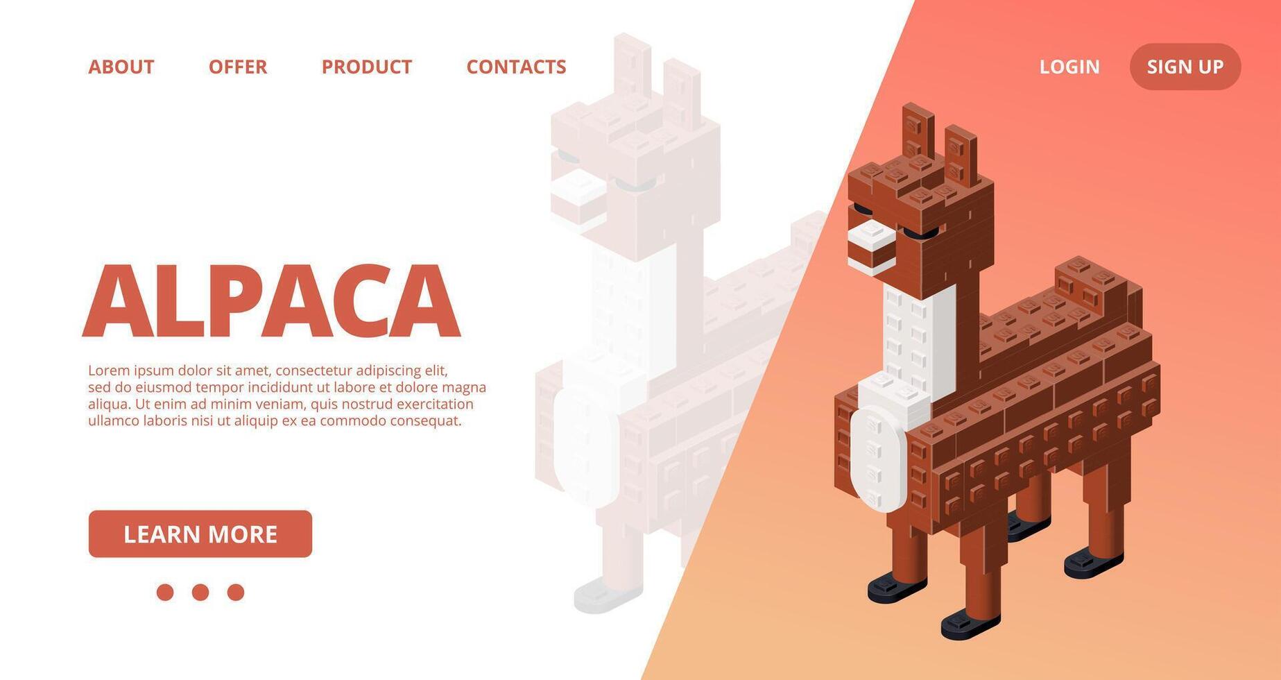Web template with a alpaca. vector