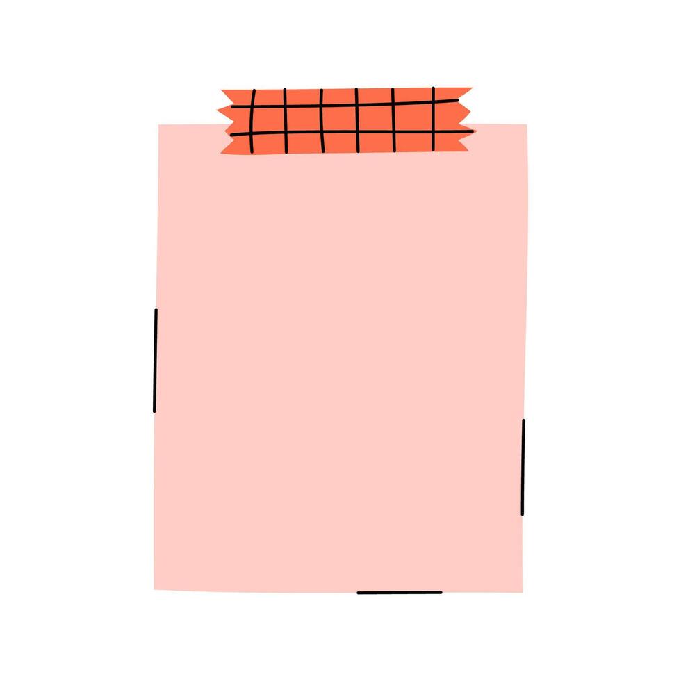 Blank note paper isolated element. Illustration of empty vertical rectangular sticky note with adhesive tapes. Memo sticker, to do reminder. Office stationery object in cute hand drawn style. vector