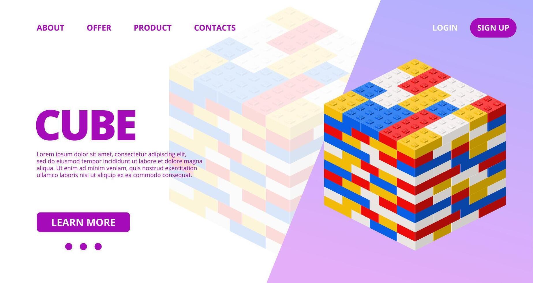 Web template with a cube. vector