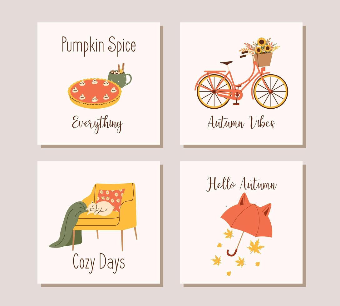 Square banner set for autumn postcards. illustration for fall themed designs vector