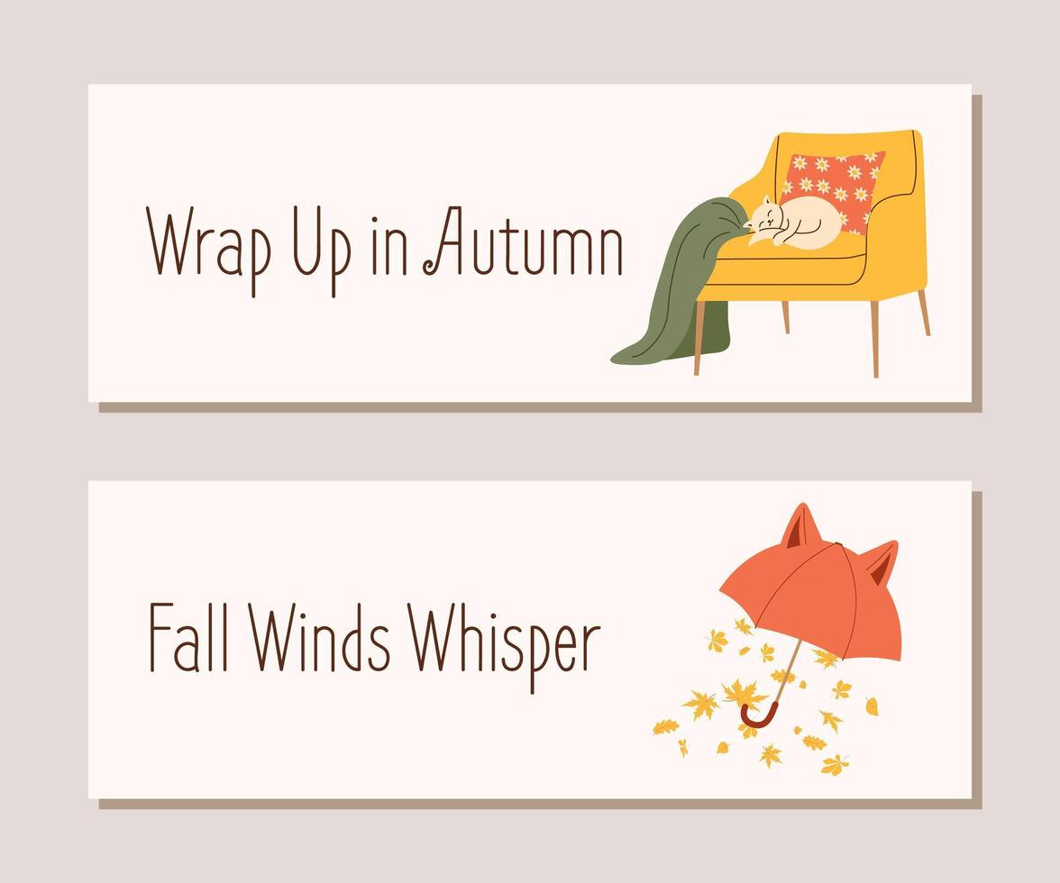 Horizontal banner set for autumn postcards. illustration for fall themed designs vector