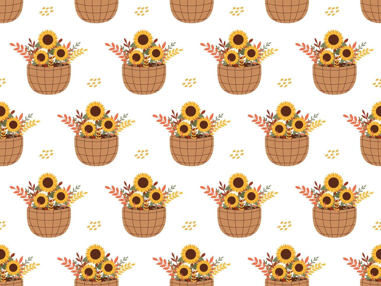 Seamless Pattern of autumn flowers in a basket. illustration for seasonal designs, fall themed projects, and decorative backgrounds vector