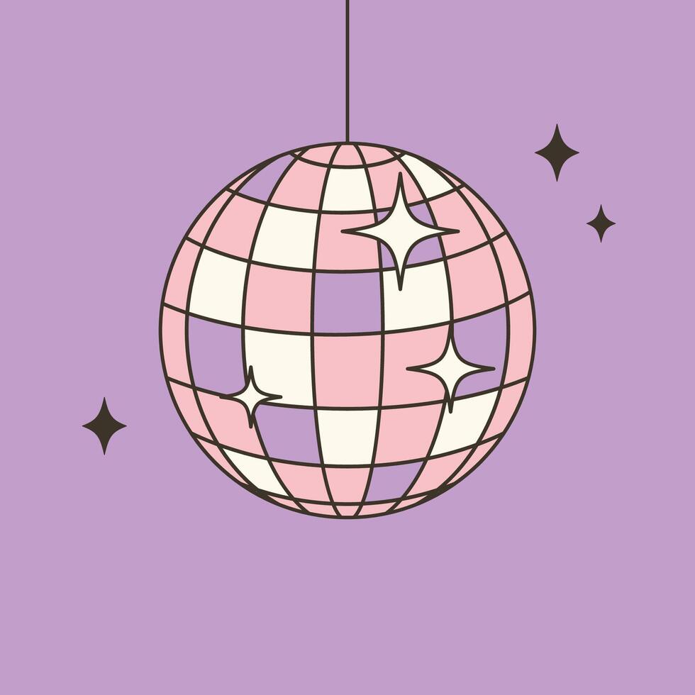 Disco ball on violet background. Retro style illustration for vintage party themes, dance events, and festive design projects vector