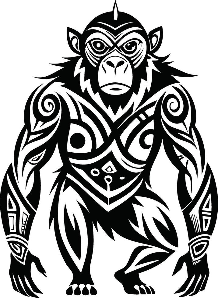 Monkey tattoo abstract line art vector