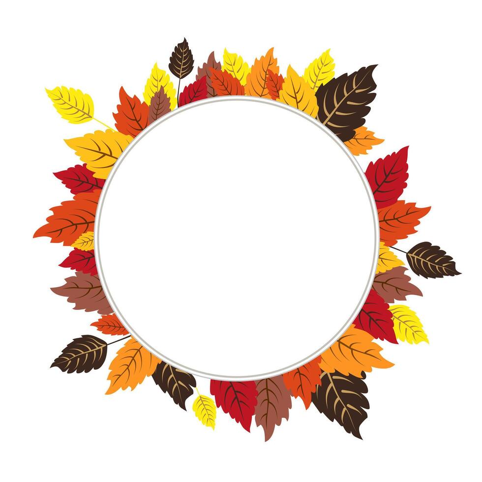 isolated round frame of yellow dry alder autumn leaves. Border for text and lettering. Isolated flat illustration with brown plants for design, greeting card, banner, board, flyer, sale, poster vector