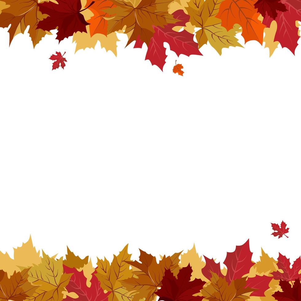 isolated square frame of yellow dry maple autumn leaves. Border for text and lettering. Isolated flat illustration with brown plant for design, greeting card, banner, board, flyer, sale, poster vector
