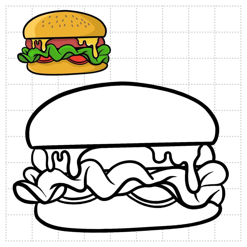 Object Coloring Book for Kids. Food Series - Burger vector