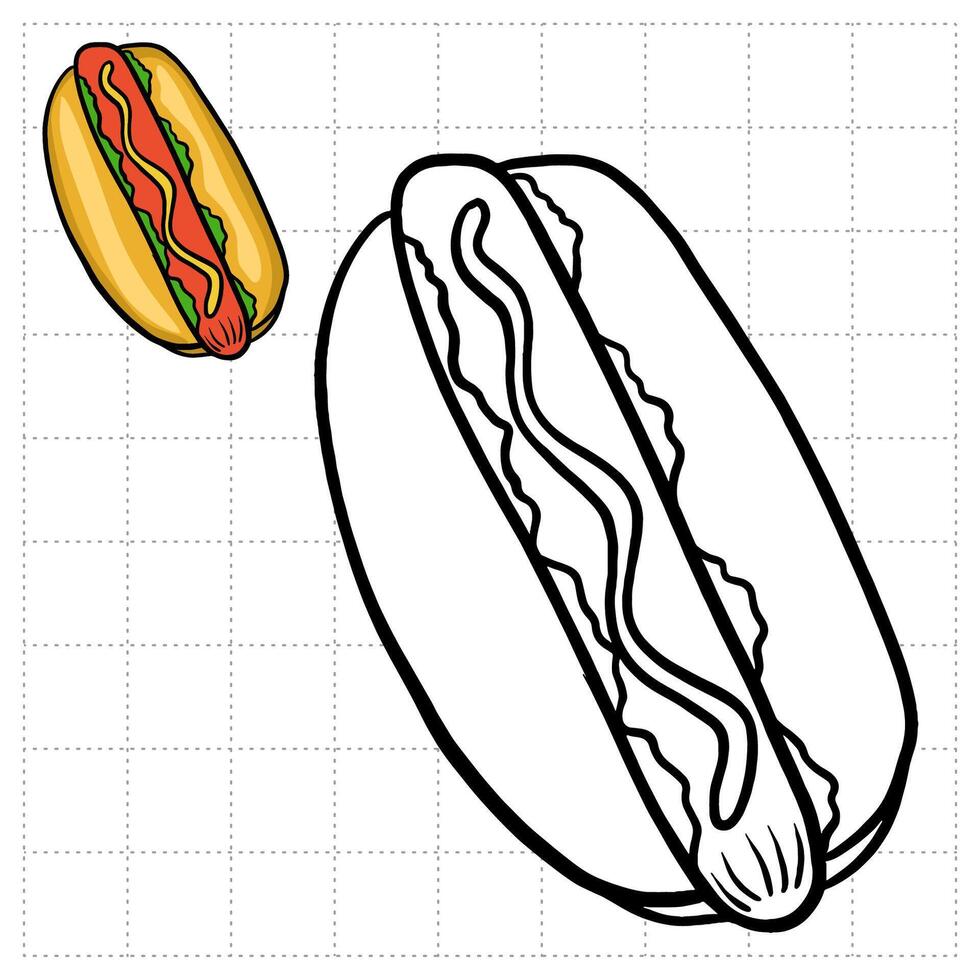 Object Coloring Book for Kids. Food Series - hot dog vector