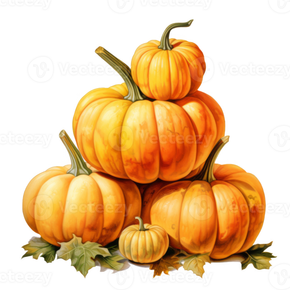 A Stack of Pumpkins with Green Stems and Leaves png