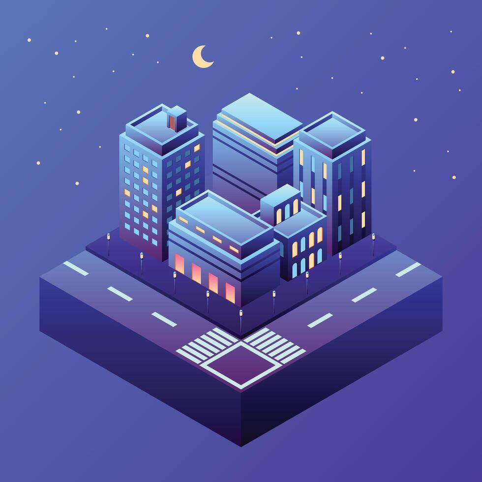 Gradient Isometric Building Urban Illustration vector