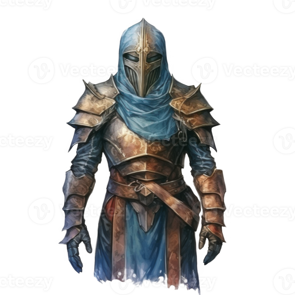 A Knight in Blue and Gold Armor with a Closed Helmet png