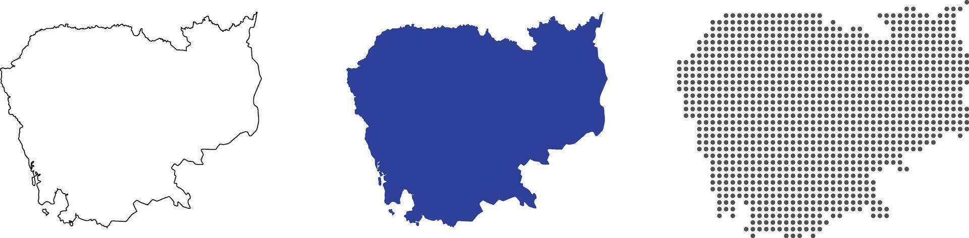 Cambodia map detailed in outline, blue color, dotted style vector
