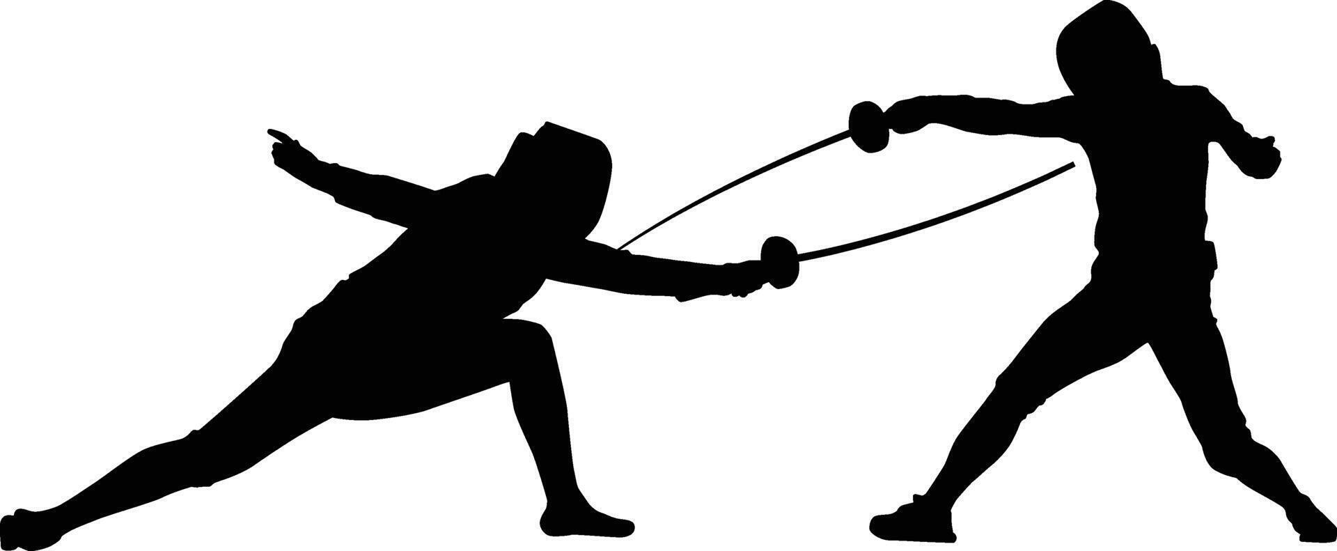 Silhouette of 2 fencer posing full body vector