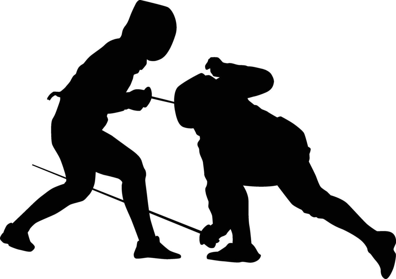 2 people pose fencing silhouette vector