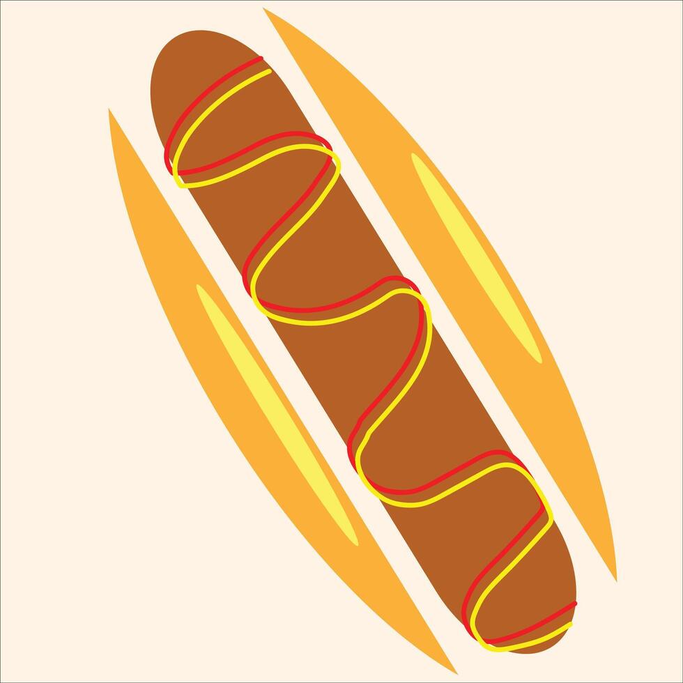 Hot dog illustration, Hot dog sandwich with ketchup and mustard, suitable for icon and sign and sticker and prints, good for hot dog restaurant logo, can be used for social media ads and posters vector