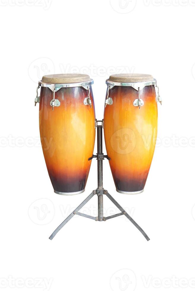 Conga drum or tumbadora isolated on white background. Concept, musical instrument for rhythm of music to make more fun for performing on dancing with conga latin rhythm. photo