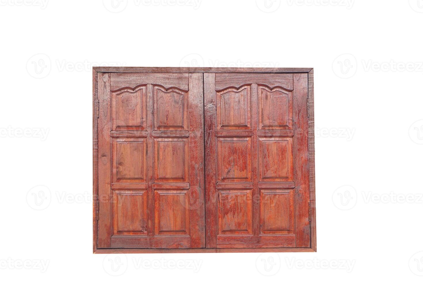 Double wooden window isolated on white background. Concept, Part of house or building. Open the windows for ventilation and get natural light. Close window for safety and protection. photo