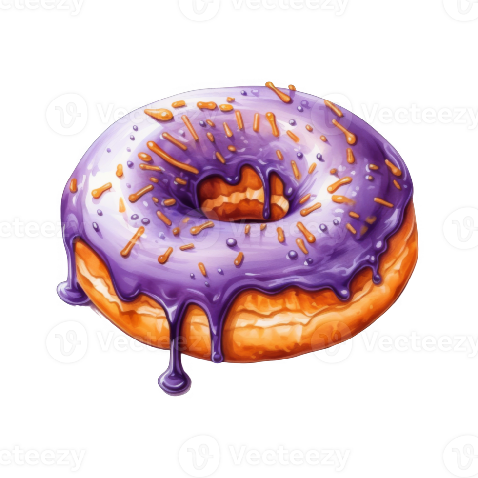 A Dripping Purple Glazed Donut with Orange Sprinkles png