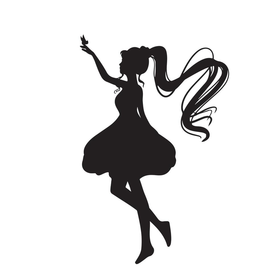 black and white silhouette of a girl in a dress vector