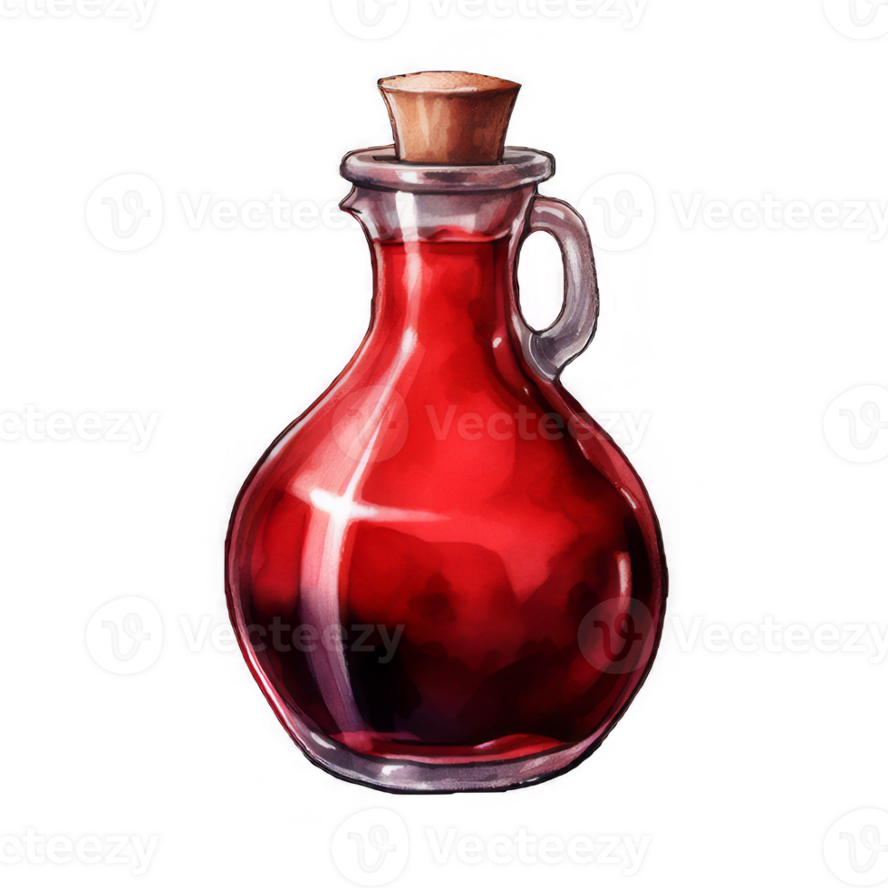 Red Liquid in a Glass Bottle with a Cork Top png