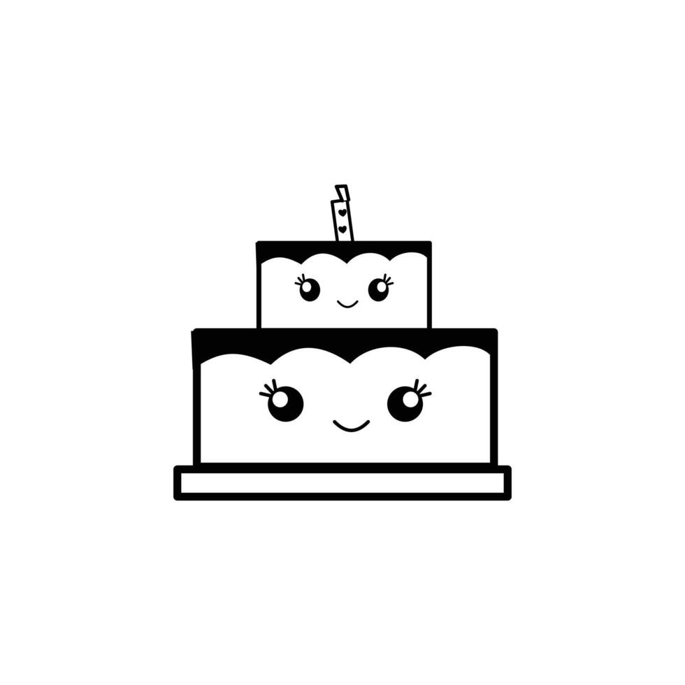 birthday cake with candles kawaii style icon. Cake design, Kawaii expression cute character and emoticon theme. Design elements of coloring book illustration with birthday theme vector