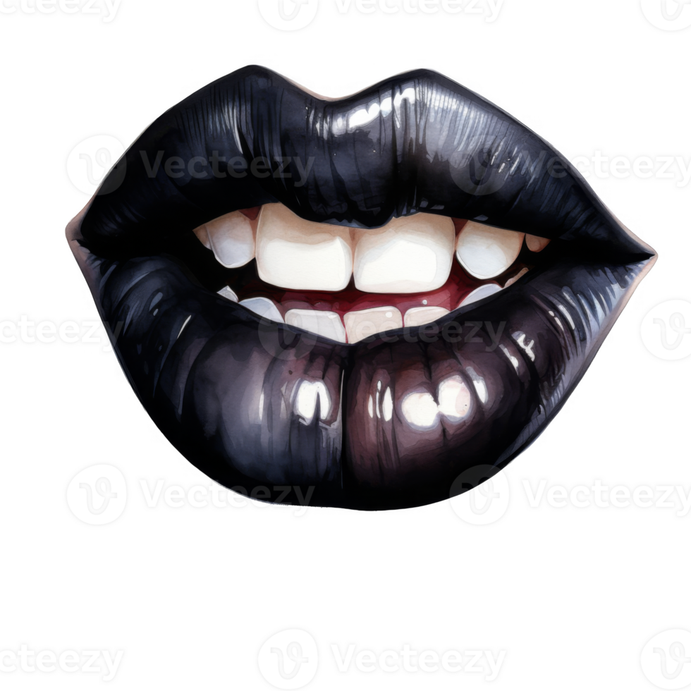 A Close-Up of Glossy Black Lips with a Slight Smile png