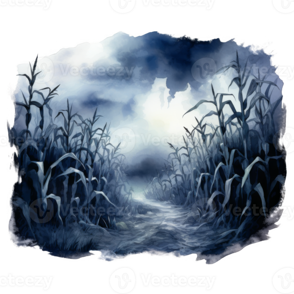 A Dark and Eerie Path Through a Cornfield png