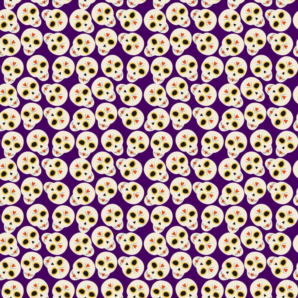 Patterned Sugar sculls Seamless pattern. Day of the dead greeting background texture in trendy shade. illustration Wrapping, wallpaper, packing or web, cards, poster, label or web, promo idea vector