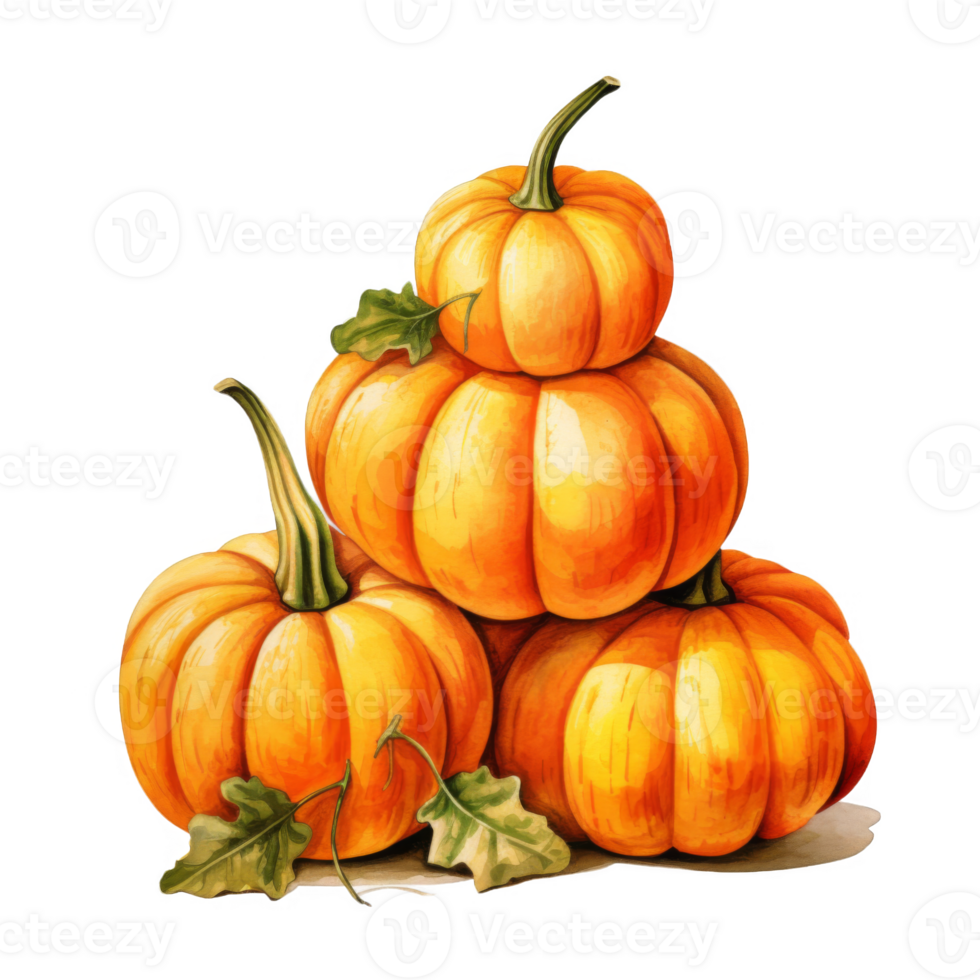 A Stack of Four Pumpkins with Green Leaves png