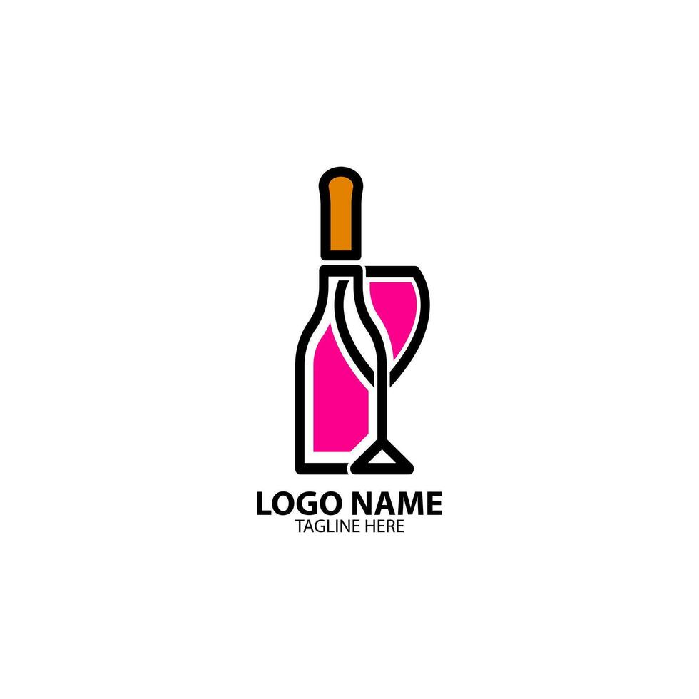 wine bottles and glasses logo design vector