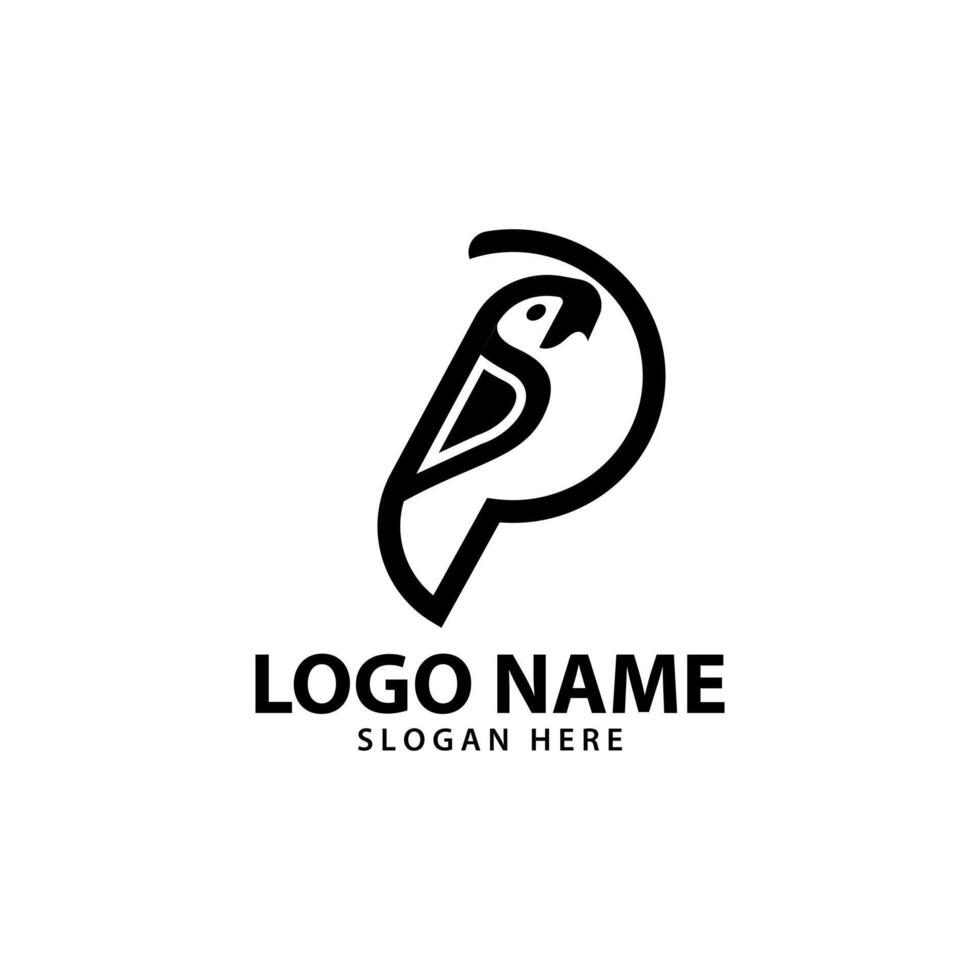letter P parrot logo design vector