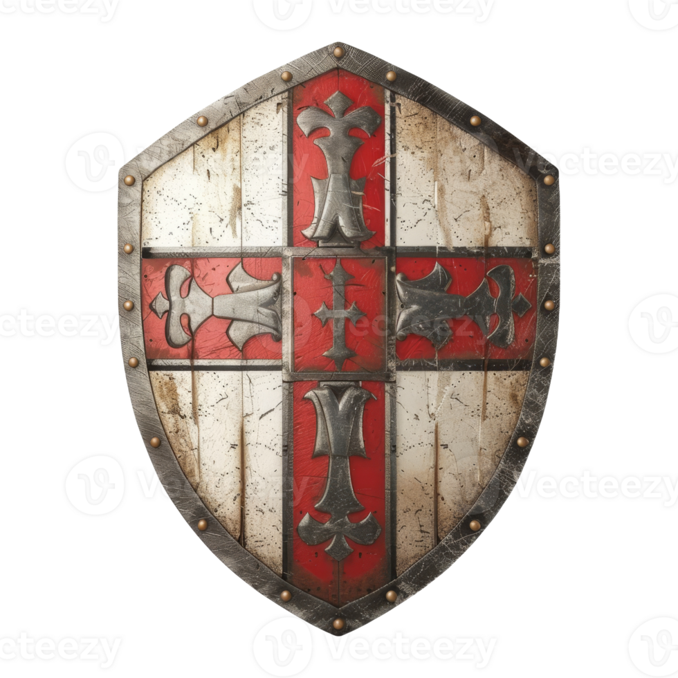 Medieval Shield With Red Cross and White Design On Isolated Background png