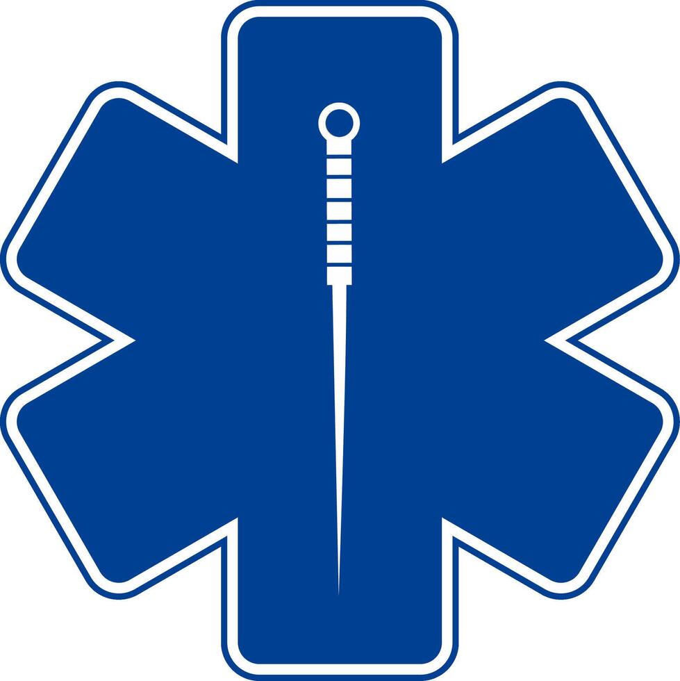 Medical acupuncture logo symbol with needle in hand. Fit for science event. vector