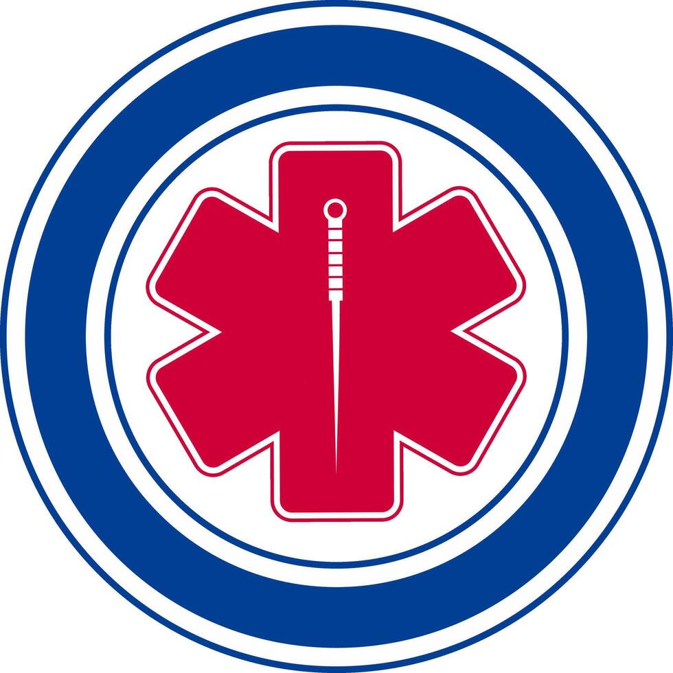 Medical acupuncture logo symbol with needle in hand. Fit for science event. vector