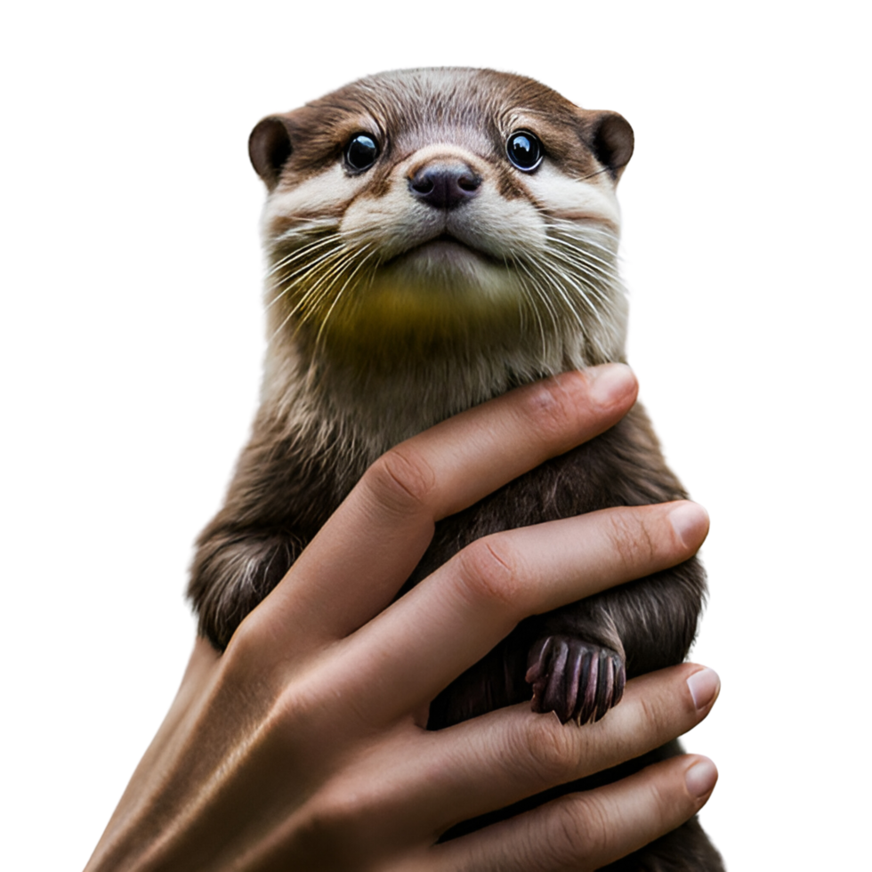 Otter on a Hand Raised to the Sky png