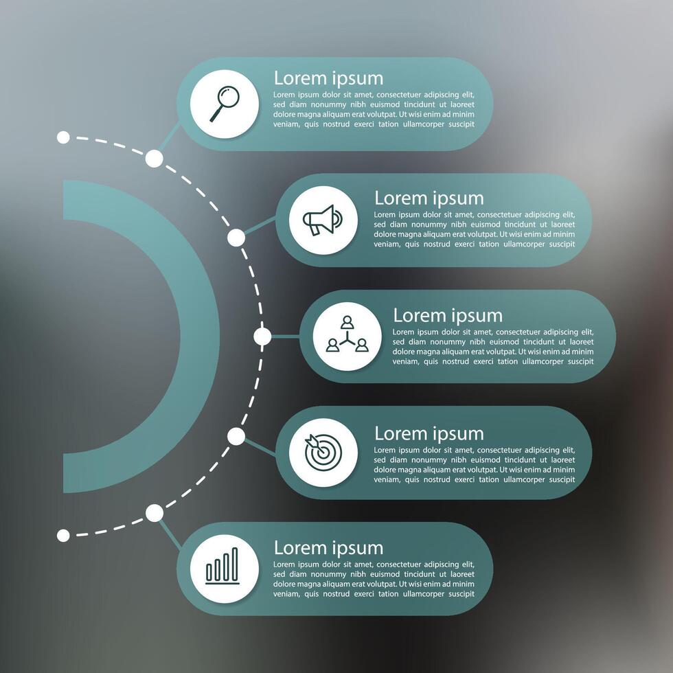 Modern infographic with transparent chart. Visualization Five steps vector